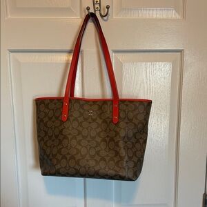 Coach Signature Brown and Red Tote